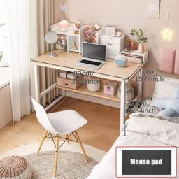 Hinsinc Computer Desk Home Office Study Writing Table Workstation Shelf in Beige - thumbnail 2
