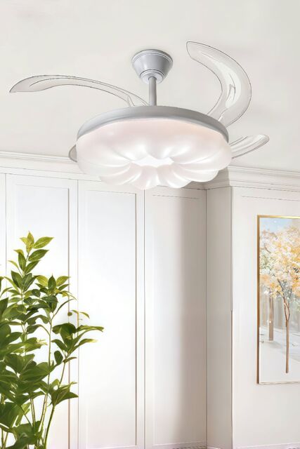 Living and Home Dimmable Ceiling Fan Light with Remote and Retracted Blades in White - image 1