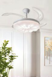 Living and Home Dimmable Ceiling Fan Light with Remote and Retracted Blades in White - thumbnail 1