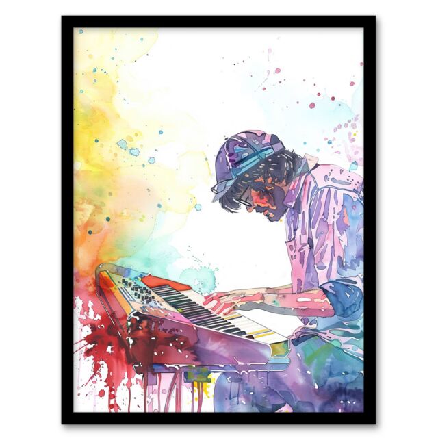 "Artery8 Rainbow Modern Watercolour Keyboard Music Framed Art Print - Size: W12"" x H16""" - image 1