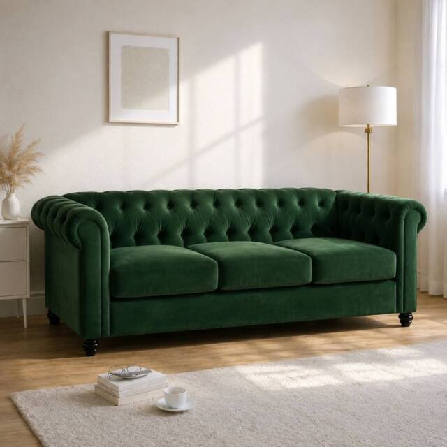 Sofaya Hampton 3 Seater Chesterfield Sofa Velvet Soft Cushion Couch in Green - image 1