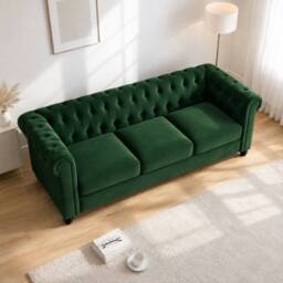 Sofaya Hampton 3 Seater Chesterfield Sofa Velvet Soft Cushion Couch in Green - thumbnail 3