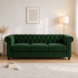 Sofaya Hampton 3 Seater Chesterfield Sofa Velvet Soft Cushion Couch in Green - thumbnail 2