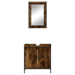Berkfield Home Durable 2 Piece Bathroom Furniture Set Smoked Oak Engineered Wood in Brown - thumbnail 6