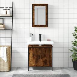 Berkfield Home Durable 2 Piece Bathroom Furniture Set Smoked Oak Engineered Wood in Brown - thumbnail 1