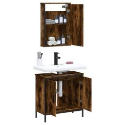 Berkfield Home Durable 2 Piece Bathroom Furniture Set Smoked Oak Engineered Wood in Brown - thumbnail 4