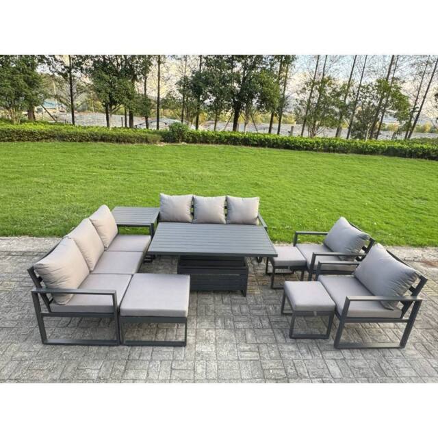Fimous Aluminum 9-Piece 11-Seater Dining Set with Lifting Table in Dark Grey - image 1