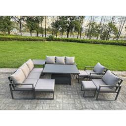 Fimous Aluminum 9-Piece 11-Seater Dining Set with Lifting Table in Dark Grey - thumbnail 1