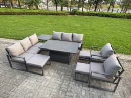 Fimous Aluminum 9-Piece 11-Seater Dining Set with Lifting Table in Dark Grey - thumbnail 2