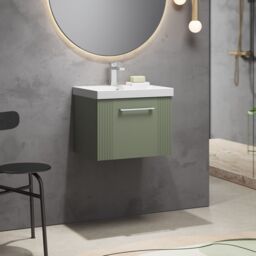 Balterley Wall Hung 1 Drawer Vanity Unit - Thin-Edge Basin 500mm, Satin Green - thumbnail 4