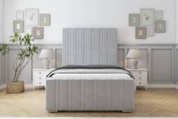 "Sloomy Radcliffe Plush Bed Frame With 50"" Upholstered Headboard in Silver - Size: Super King" - thumbnail 1