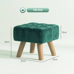 HOMCOM Modern Footstool, Fabric Foot Rest with Rubber Wood Legs, Dark Green - thumbnail 3
