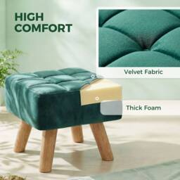 HOMCOM Modern Footstool, Fabric Foot Rest with Rubber Wood Legs, Dark Green - thumbnail 6