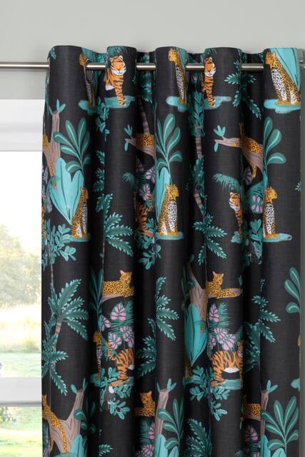 Martex Jungle Fever Kids Eyelet Curtains in Black - Size: 167 cm width x 183 cm drop - image 1