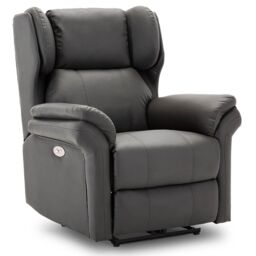 More4Homes Electric Recliner Chair Wingback Design & USB Port In Bonded Leather in Charcoal - thumbnail 2