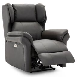 More4Homes Electric Recliner Chair Wingback Design & USB Port In Bonded Leather in Charcoal - thumbnail 3