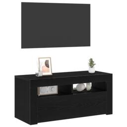 Berkfield Home TV Cabinet with LED Black Oak 90x35x40 cm Engineered Wood - Size: 90 x 35 x 40 cm - thumbnail 1