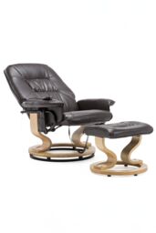 More4Homes Tuscany Bonded Leather Swivel Recliner Massage Chair w Footstool in Brown - thumbnail 2