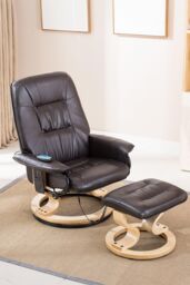 More4Homes Tuscany Bonded Leather Swivel Recliner Massage Chair w Footstool in Brown - thumbnail 5