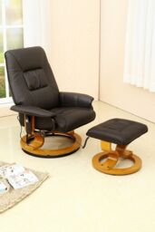 More4Homes Tuscany Bonded Leather Swivel Recliner Massage Chair w Footstool in Brown - thumbnail 1