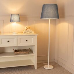 ValueLights Charlie White Single Stem Floor Lamp with Fabric Tapered Shade & LED Bulb in Grey - thumbnail 5