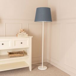 ValueLights Charlie White Single Stem Floor Lamp with Fabric Tapered Shade & LED Bulb in Grey - thumbnail 4