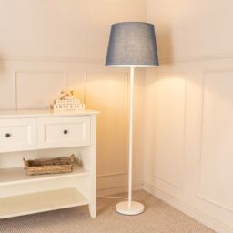 ValueLights Charlie White Single Stem Floor Lamp with Fabric Tapered Shade & LED Bulb in Grey