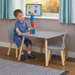 Liberty House Toys Grey & Pinewood Table & Chair Set - thumbnail 3