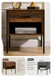 HD Designs Brooklyn 1 Drawer Bedside Cabinet Storage Unit Bedroom Furniture in Dark Brown - thumbnail 7
