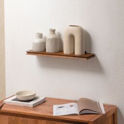 MH London Wall Mounted Shelf, Floating Shelf, Storage Shelf for Living Room & Kitchen in Solid Wood - Hamish Small in Walnut - thumbnail 3