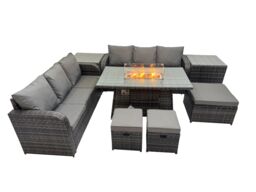 Fimous Garden Rattan 3 Seater Sofa with 3 Stools 2 Side Tables in Dark Grey - thumbnail 1