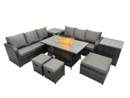 Fimous Garden Rattan 3 Seater Sofa with 3 Stools 2 Side Tables in Dark Grey - thumbnail 2