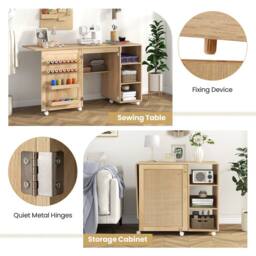 Costway Folding Sewing Table Sewing Machine Craft Station w/18 Pegs&2 Bins in Natural - thumbnail 6