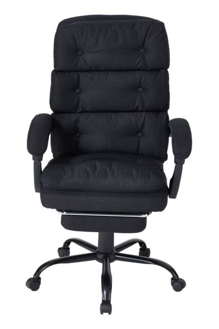 Living and Home Ergonomic Adjustable High Back Office Chair with Footrest & Linen Seat in Black