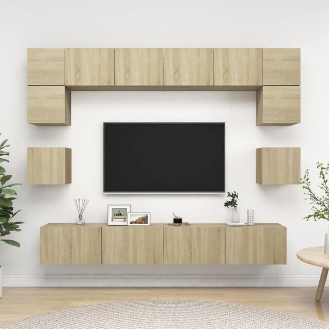 Berkfield Home 8 Piece TV Cabinet Set Sonoma Oak Engineered Wood in Brown - image 1