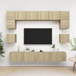 Berkfield Home 8 Piece TV Cabinet Set Sonoma Oak Engineered Wood in Brown - thumbnail 1