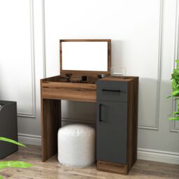 Destina Home Agnes Dressing Table with Mirror, Shelves & Drawer - 74.2 cm Wide in Dark Brown - Size: 1 Pack - thumbnail 5