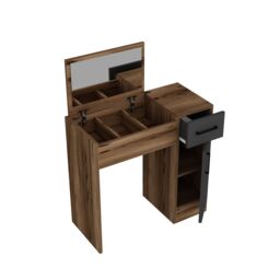 Destina Home Agnes Dressing Table with Mirror, Shelves & Drawer - 74.2 cm Wide in Dark Brown - Size: 1 Pack