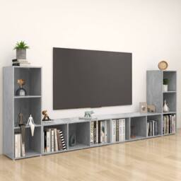 Berkfield Home TV Cabinets 4 pcs Concrete Grey 107x35x37 cm Engineered Wood - Size: 107 x 35 x 37 cm - thumbnail 2