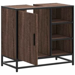Berkfield Home Bathroom Sink Cabinet Brown Oak 65x33x60 cm Engineered Wood - Size: 65 x 33 x 60 cm - thumbnail 6