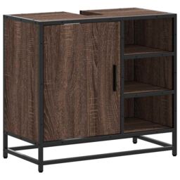 Berkfield Home Bathroom Sink Cabinet Brown Oak 65x33x60 cm Engineered Wood - Size: 65 x 33 x 60 cm - thumbnail 2