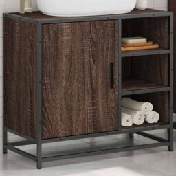 Berkfield Home Bathroom Sink Cabinet Brown Oak 65x33x60 cm Engineered Wood - Size: 65 x 33 x 60 cm - thumbnail 4