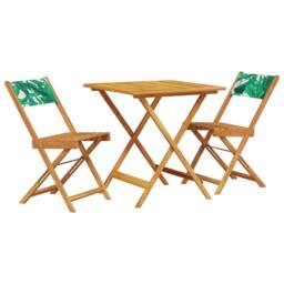 Berkfield Home 3 Piece Bistro Set Leaf Pattern Fabric & Solid Wood in Green - thumbnail 1
