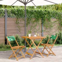Berkfield Home 3 Piece Bistro Set Leaf Pattern Fabric & Solid Wood in Green - thumbnail 2