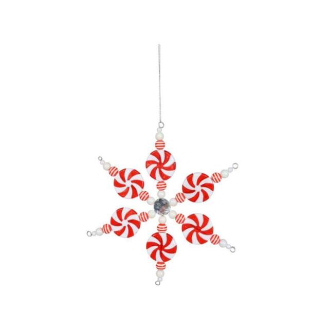 Garden Greatness Hanging Candy Cane Sweet Snowflake Decoration in Red - Size: 1 Pack
