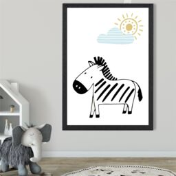 ARTZE Cute Zebra Scandi Animal Framed Print SIZE: A4 with Black Frame in Pale Blue - thumbnail 2