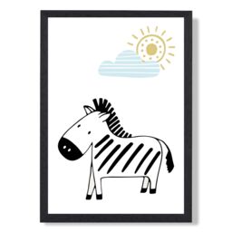 ARTZE Cute Zebra Scandi Animal Framed Print SIZE: A4 with Black Frame in Pale Blue - thumbnail 1