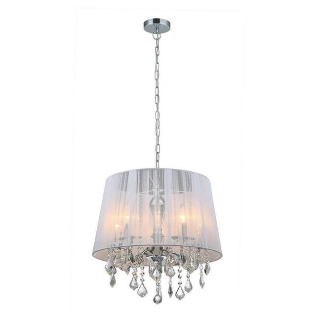 Netlighting Hanging Pendant Chrome White 5 Light with White Cloth Shade E14
