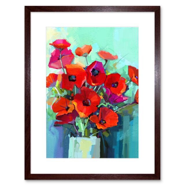 "Artery8 Wall Art Print Flowers Red Bouquet Vase Art Framed 9x7 inch in Brown - Size: W7"" x H9""" - image 1