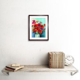 "Artery8 Wall Art Print Flowers Red Bouquet Vase Art Framed 9x7 inch in Brown - Size: W7"" x H9""" - thumbnail 2
